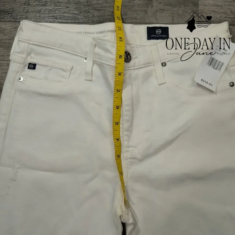 AG Adriano Goldschmied Farrah Skinny Ankle Jeans White Distressed NWT Size 4 (27